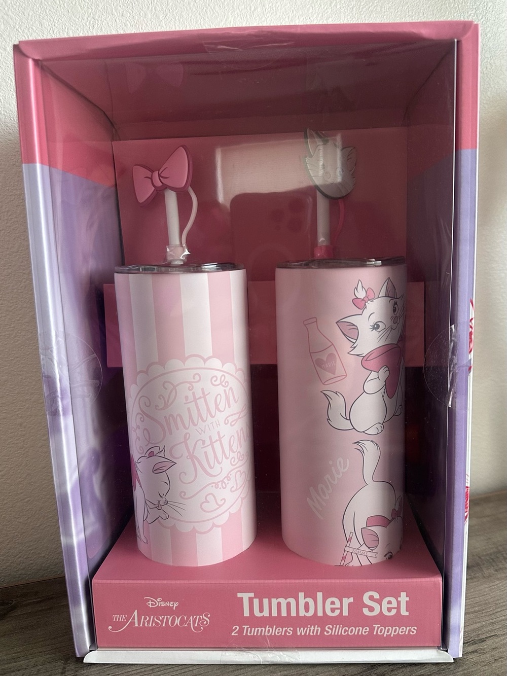Disney The Aristocats Marie Stainless Steel 2 Tumblers 20oz Silicone Top New Box